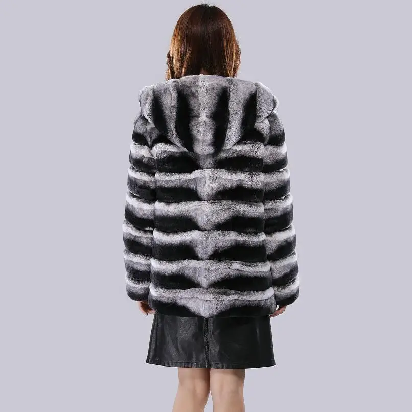 

Women's new Rex Rabbit fur coat Real Rex Rabbit fur hooded coat winter warmth fashion European style street style