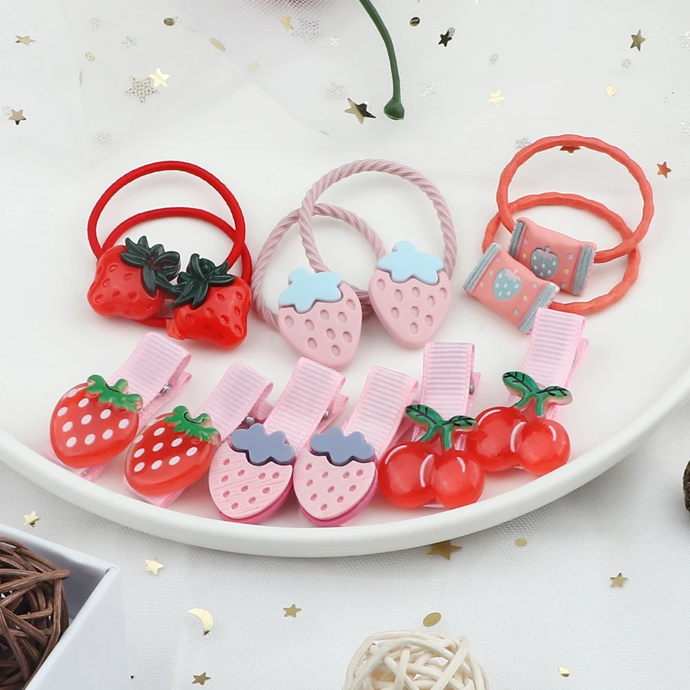 

9Pcs/Set Girls Cute Cartoon Fruit Hair Accessories Lovely Pineapple Banana Cherry Strawberry Kids Hair Rope Hairpins Headdress