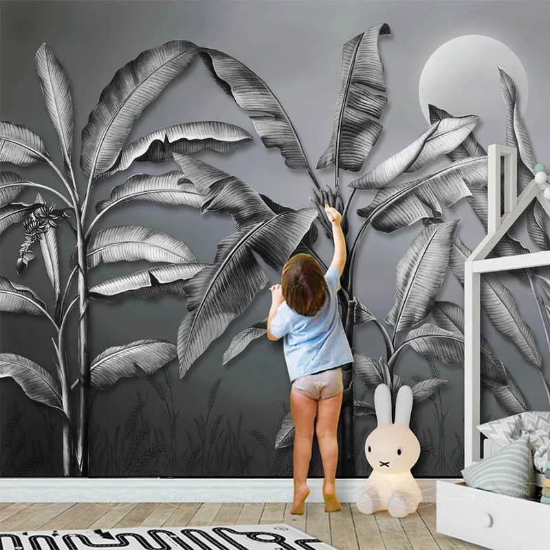 Настенные 3D-обои на заказ Ретро Декор для стен черно-белые банановые деревья