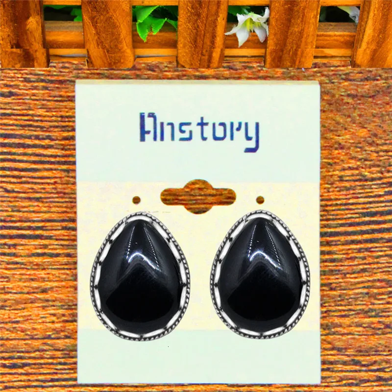 5 Colors Water Drop Stone Earrings Stud Vintage Lady Antique Silver Plated Push-Bback Earrings Fashion Jewelry TE509