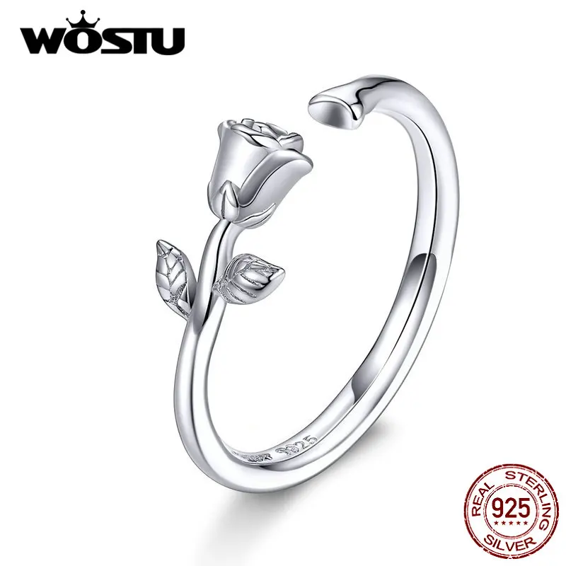WOSTU настоящее 925 пробы Серебряное обручальное кольцо Нежная роза регулируемые