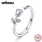 WOSTU, настоящее 925 пробы Серебряное обручальное кольцо, Нежная роза, регулируемые кольца на палец для женщин, модное ювелирное изделие CTR065