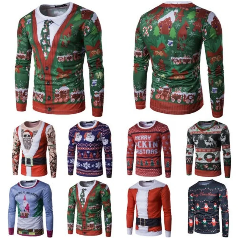 Для женщин мужчин Рождество 3D Футболка с принтом вечерние зимний тонкий длинный