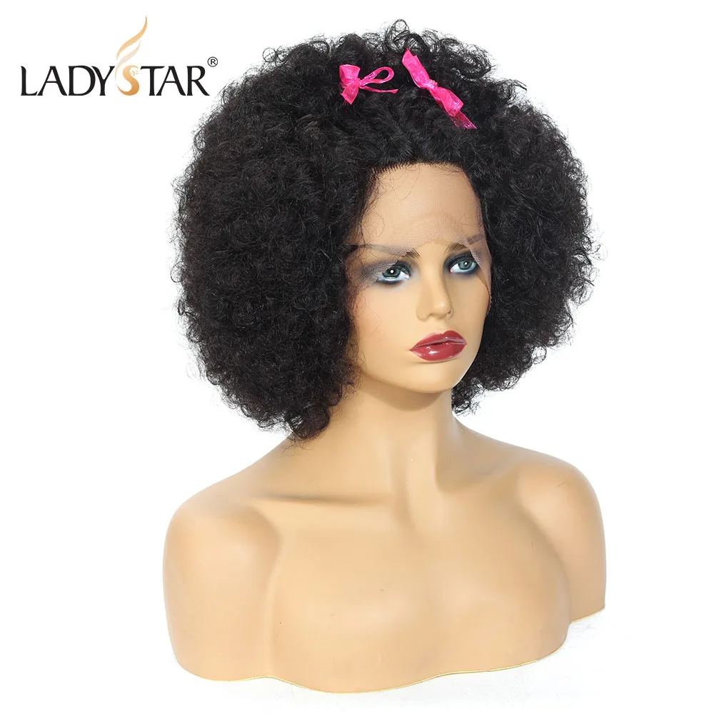 LADYSTAR афро кудрявые u-части парик человеческие волосы парики бразильские Remy человеческие волосы парики 10 дюймов для черных женщин