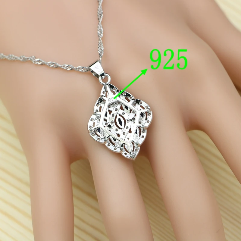 Blue Stones Jewelry Sets Of Silver 925 For Women Square Accessories Ring/Bracelet/Necklace/Pendant/Stud Earrings Set | Украшения и