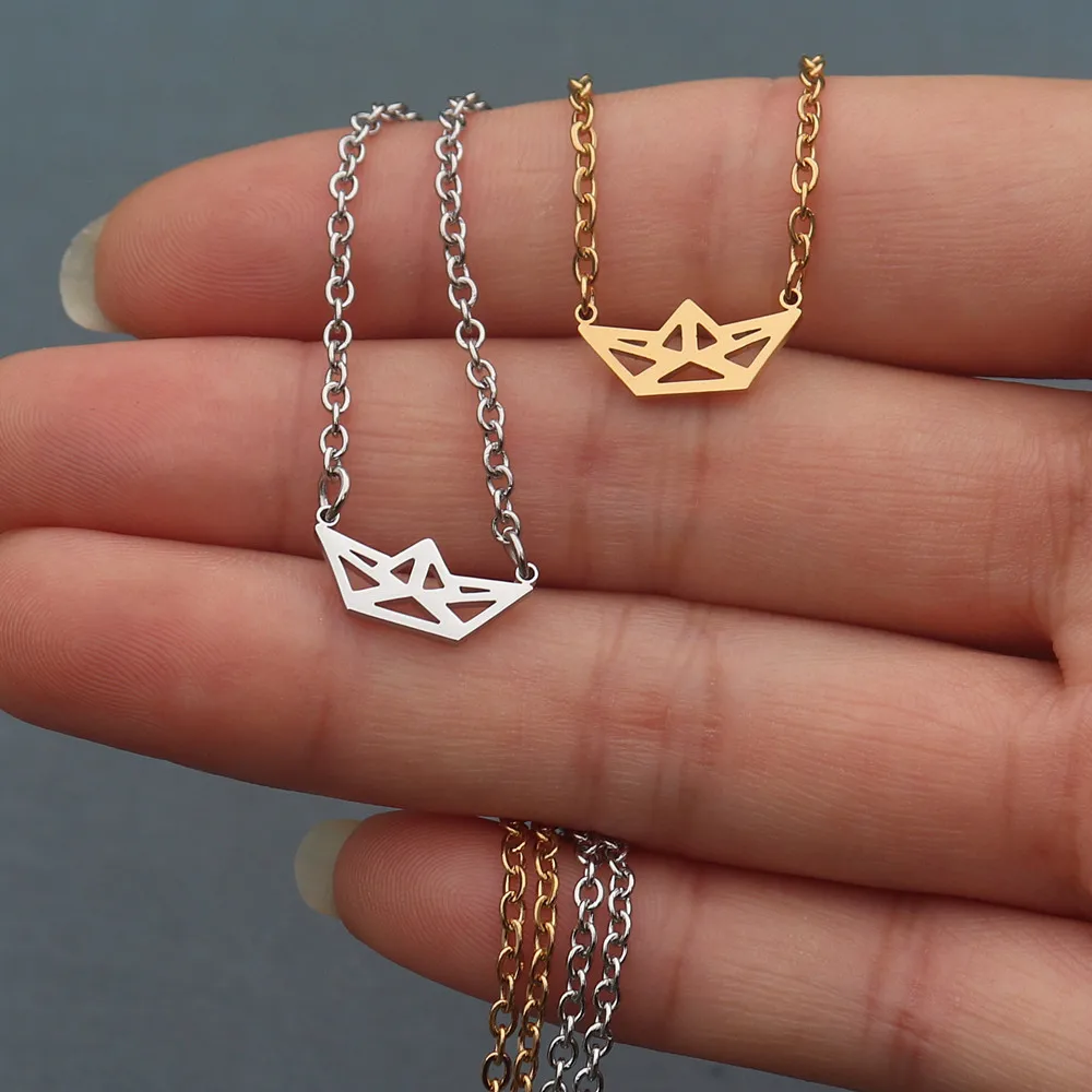 Origami Boat Pendant Necklace Nautical Jewelry Punk Paper Boat Necklaces For Men Ocean Inspiration Colar Masculino