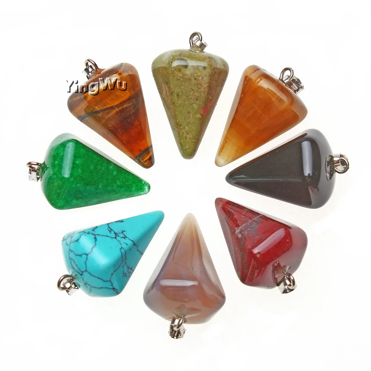 

Yingwu 20pcs Lot Reiki Pendulum Natural Cone Stone Amulet Healing Pendant Hexagonal Pendulums Pendant for Men Women Jewelry