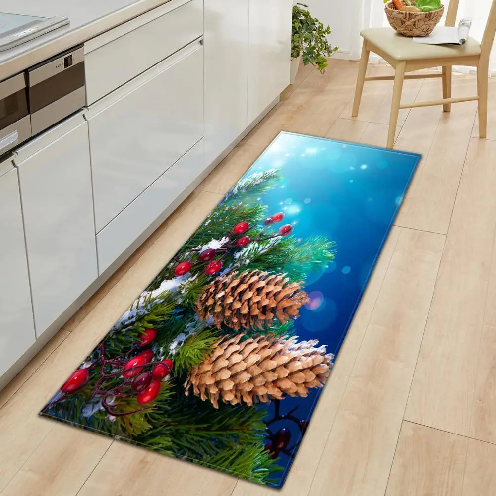 Christmas Carpet Kitchen Non-slip Carpet Restaurant Mat Flannel Carpet Christmas Home Decoration Floor Carpet Santa Claus Carpet