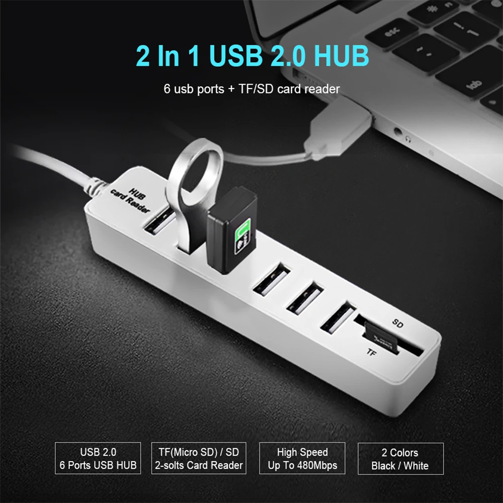 1 шт. USB 2 0 концентратор 3/6 разветвитель карта TF SD для планшета ноутбука компьютера