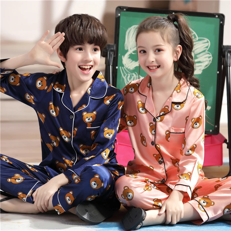 CT J girl fenxiaoxio Шелковые Детские пижамы с рисунками для девочек; коллекция года; осенние комплекты одежды для сна с длинными рукавами для девочек пижамные комплекты для мальчиков; пижамный комплект для детей - Цвет: CT J girl fenxiaoxio