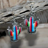 creative retro bohemian rainbow cactus flower pendant fashion earrings ethnic style woman party earring jewelry gift accessories