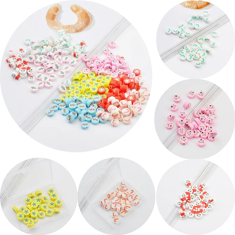 

30pcs 10mm Round Christmas Series Beads Polymer Clay Spacer Loose Beads for Jewelry Making Bracelet DIY Necklace Accessories