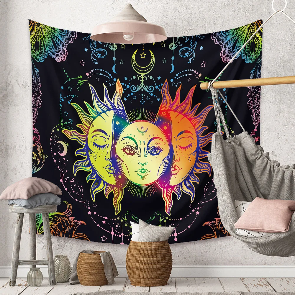 

Psychedelic плед Солнце Луна настенный гобелен Декор для гостиной искусство хиппи настенный гобелен многоцелевой Ткань постельное белье занаве...