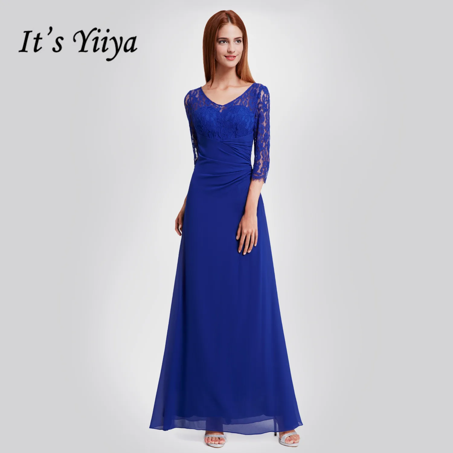 Женское вечернее платье до пола It's Yiiya черное кружевное с рукавами три четверти