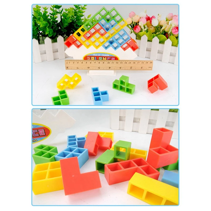 

44Pcs Wooden Leaning Tower Building Blocks Set & 1 Set Building Blocks Pile of Tower Balance Game Stacking Tower Toy