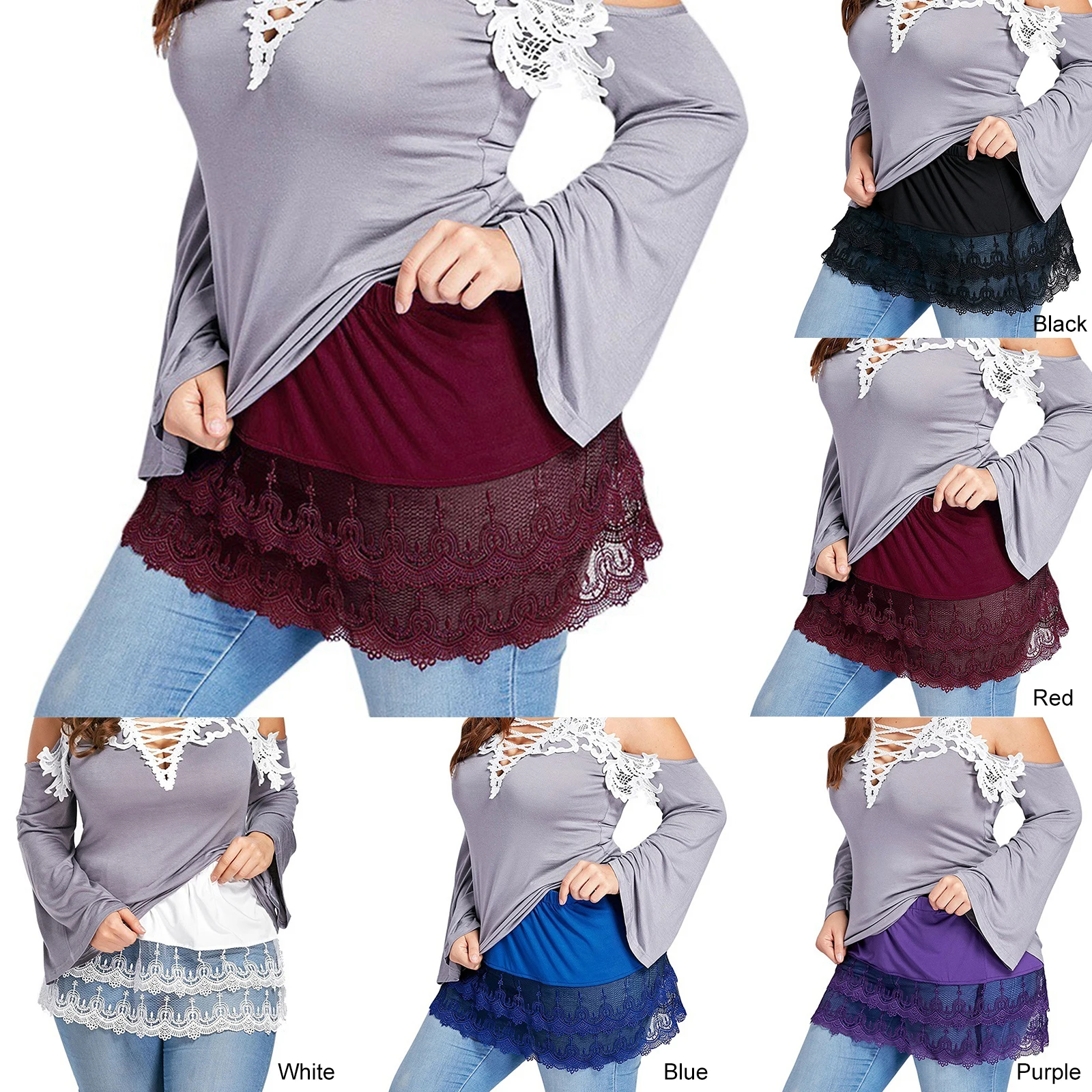 

Mini Skirt Shirt Extenders Lace Hollow Stitching Short Skirt Extenders for Women SWD889