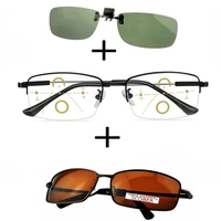 3pcs titanium progressive multifocal reading glasses men women polarized sunglasses ultralight sports sunglasses clip
