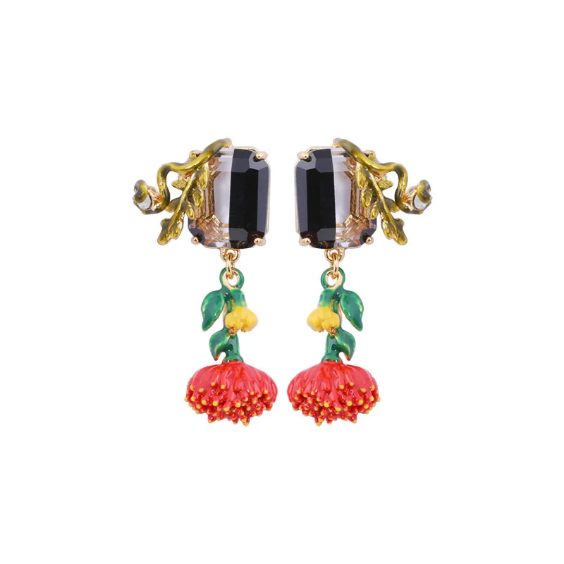 

European and American New Fashion Trend Personality Elegant Stud Earrings Temperament Enamel Flower Pendant Earrings Women
