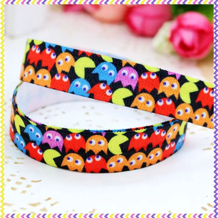 

DHK 5/8'' 5yards Fold Over Elastic FOE game printed headband headwear hair band diy decoration OEM Wholesale E370