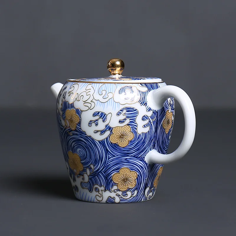 Звездный эмалированный заварочный чайник керамический синий с узором домашний