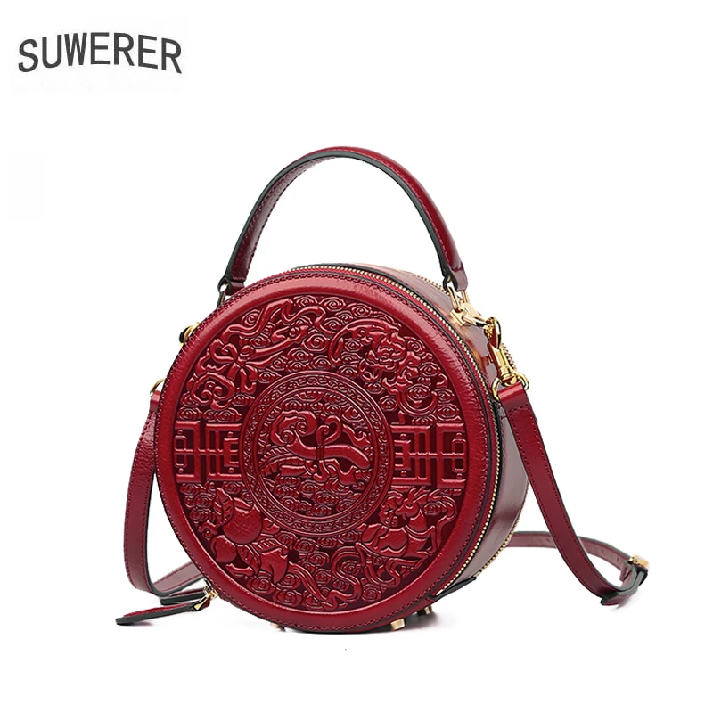 SUWERER Women Genuine Leather bag fashion cowhide Embossed bag luxury handbags women bags designer famous brand women bags