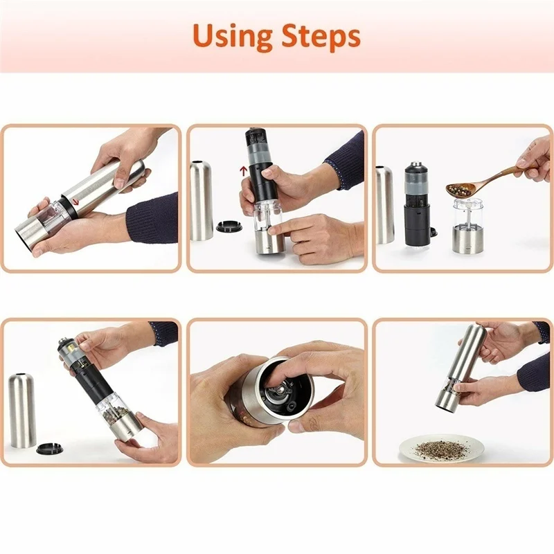 

Electric Pepper Grinders, One-Button Operation Electric Sea Salt Mills Adjustable Coarseness Automatic Grinding Kitchen Gadgets