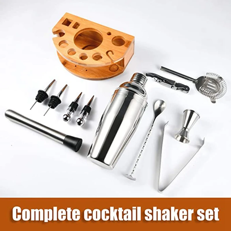 

25Oz Bartender Kit with Stylish Bamboo Stand, 12 Piece Cocktail Shaker Set, Professional Stainless Steel Bar Tool Set
