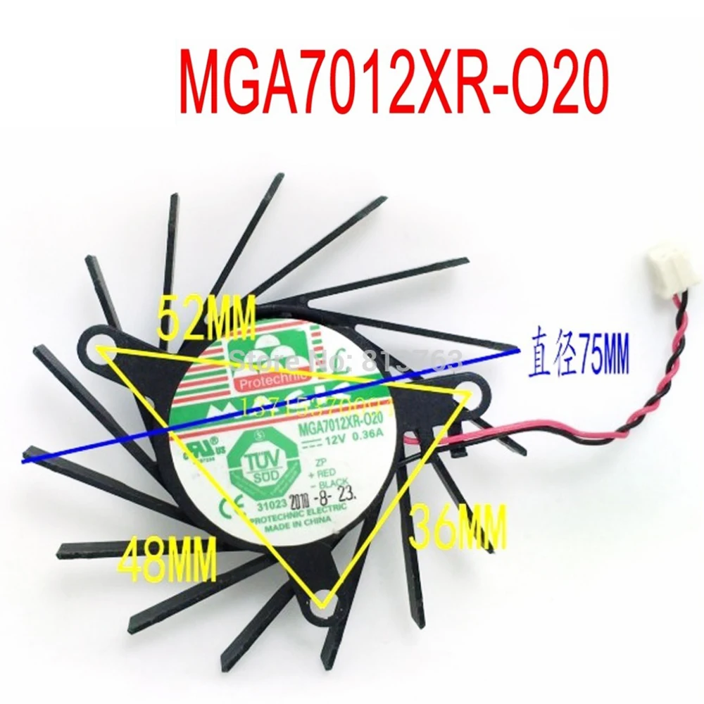 Вентилятор VGA для видеокарты XFX HD5770 HD6770 MGA7012XR-O20 12 В 0 36 А 75 мм 52x48x36 2 провода контакта