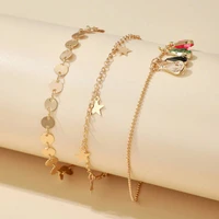 new trendy color inlaid water drop rhinstone disc five pointed star anklet 3 piece personality simple sweet anklet accessories