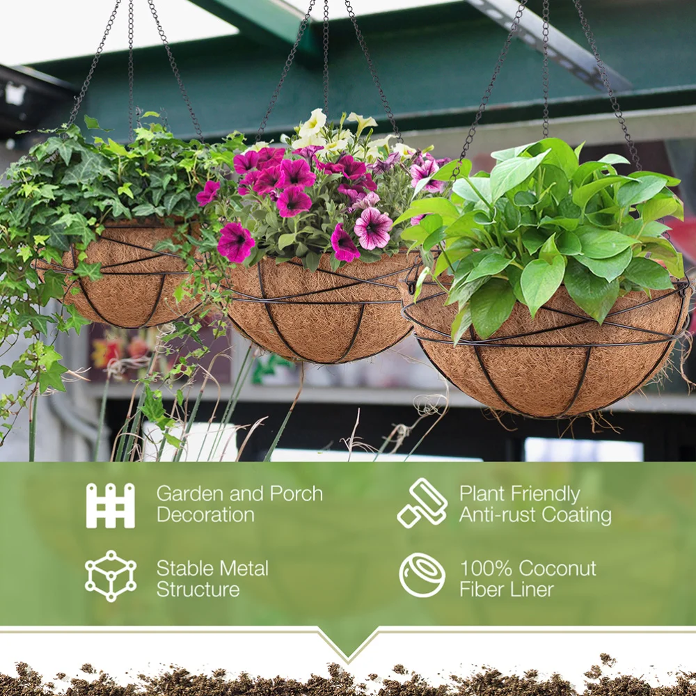 

4 Sets Hanging Chains Flowerpot Hanging Basket Coconut Fiber Liner Plant Pot