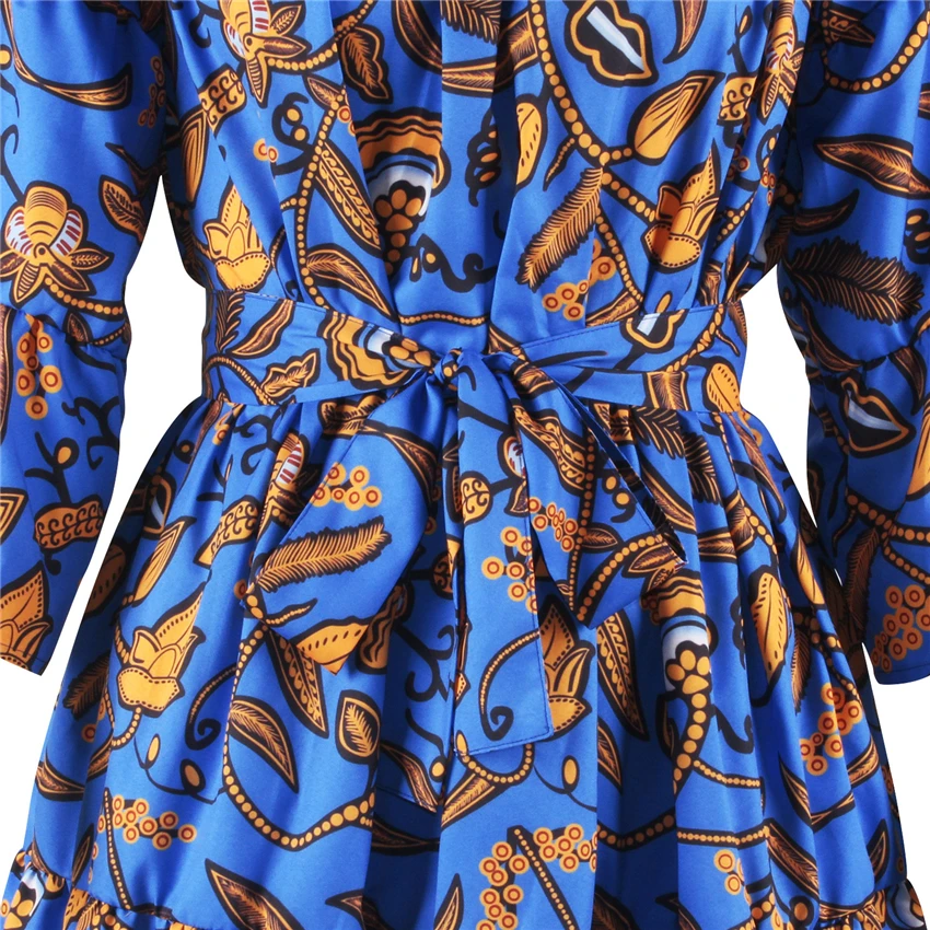 Африканская одежда женское платье пояс Дашики цветочный принт лето половина