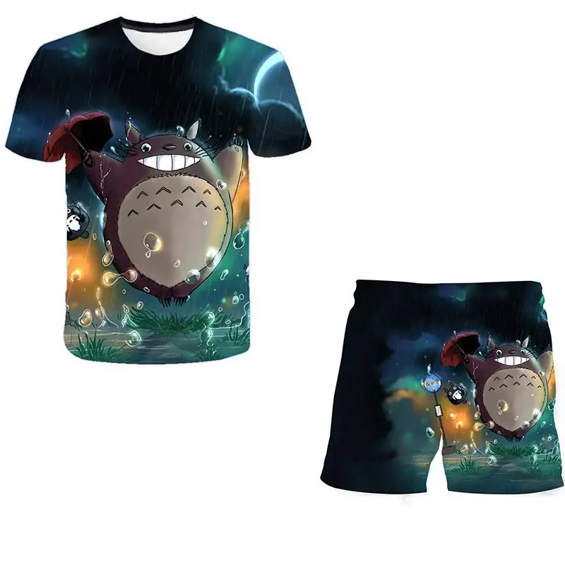 

Anime T-shirts Sport Suit Totoro Kids Shorts Set For Boys Girls Tee Pant Sets Clothes Cute Tops Children Summer Short Sleeve Set