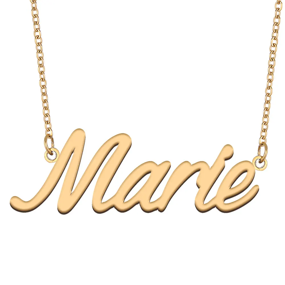 

Marie Nameplate Necklace for Women Stainless Steel Jewelry Gold Plated Name Chain Pendant Femme Mothers Girlfriend Gift