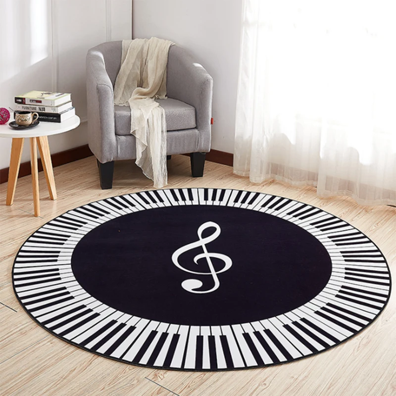 

New Carpet Music Symbol Piano Keys Black White Round Carpet Anti Slip Rugs Home Bedroom Foot Pads Floor Decoration