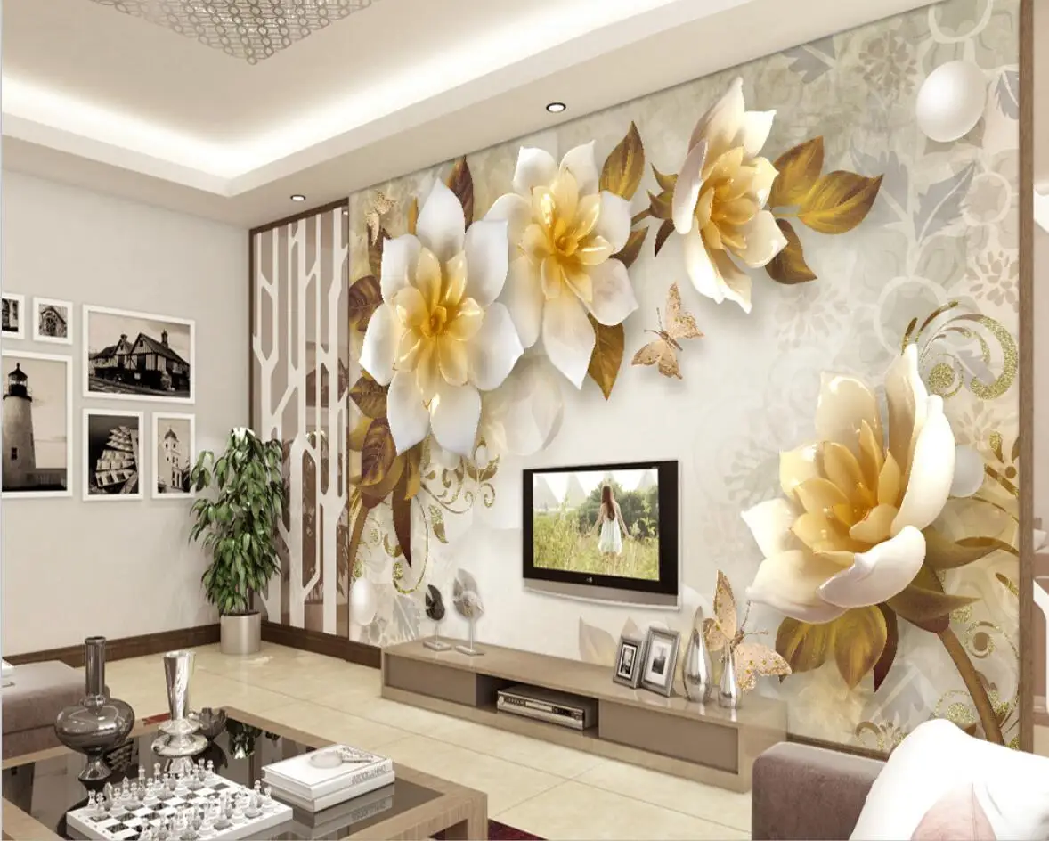 

beibehang Custom Embossed Jewelry Flowers wallpapers for Living Room Sofa TV Backdrop 3D Wall paper decoration Papel De Parede