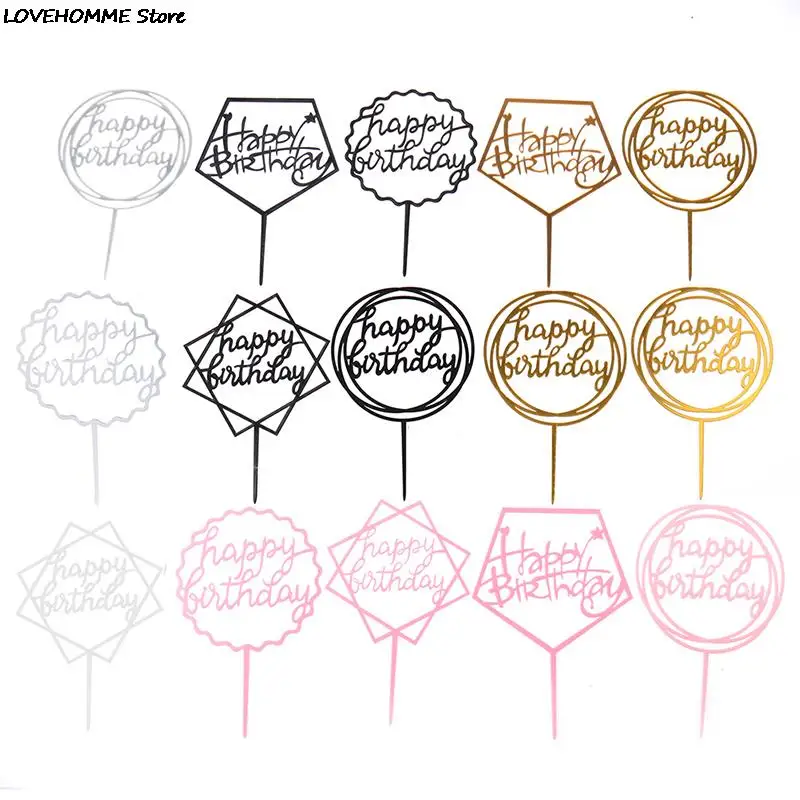 

1PC Gold Silver Black Pink Acrylic Hand Writing Happy Birthday Cake Topper Dessert Decoration For Birthday Party Lovely Gifts