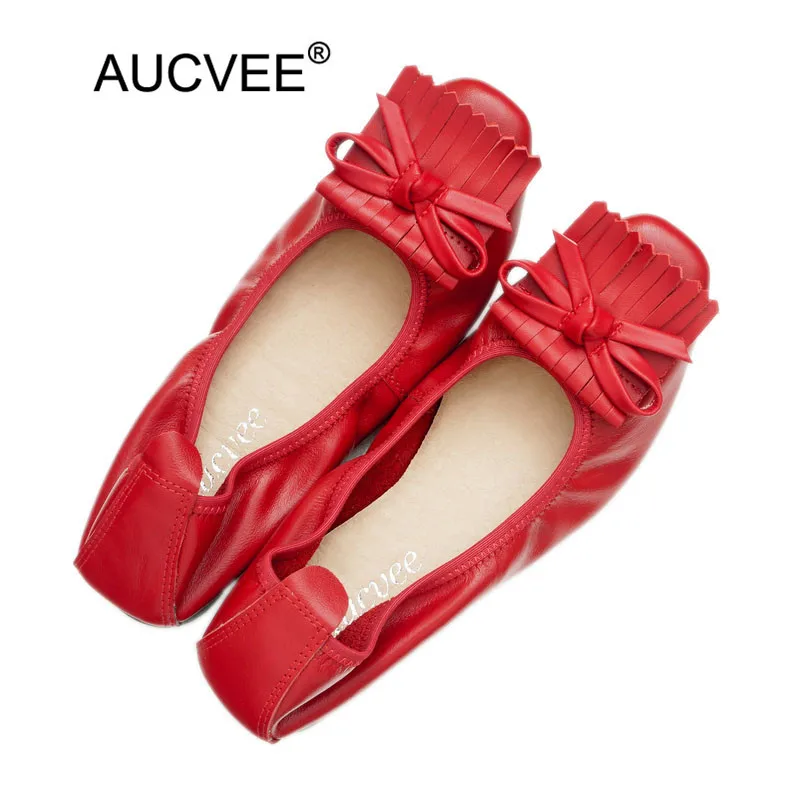 Балетки женские из натуральной кожи Мокасины без застежки с бахромой и бантом