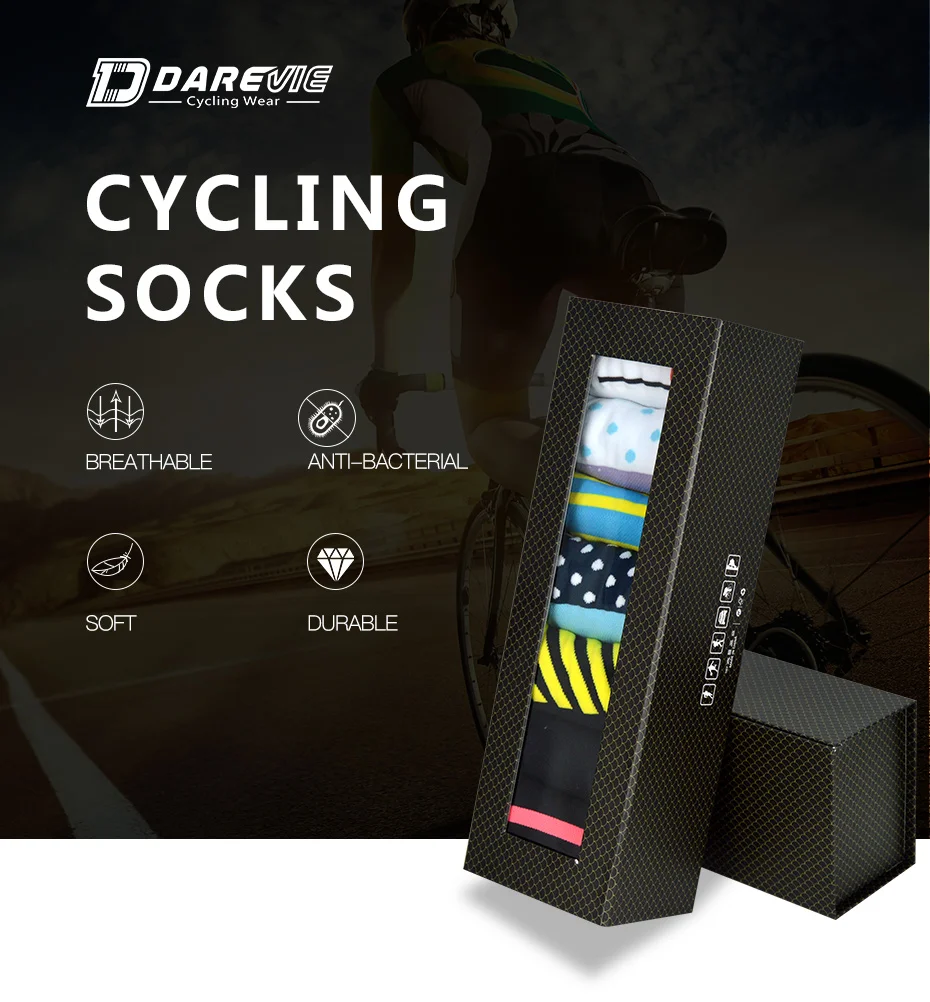 Darevie cycling socks soft sports socks breathable socks elastic biking socks anti-bacterial reflective bicycle cocks MTB road