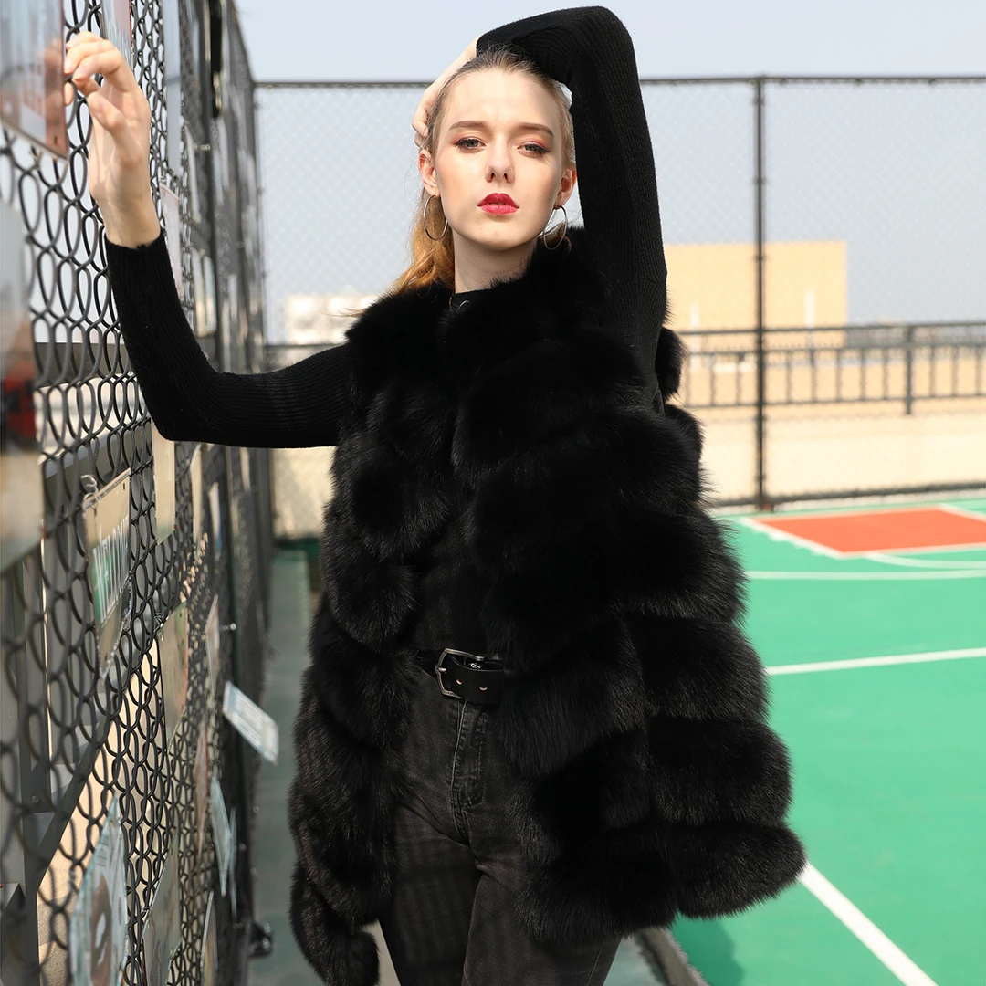 

Natural Fox Fur vest Sleeveless Women Real Fur Jackets Vest Winter Outerwear