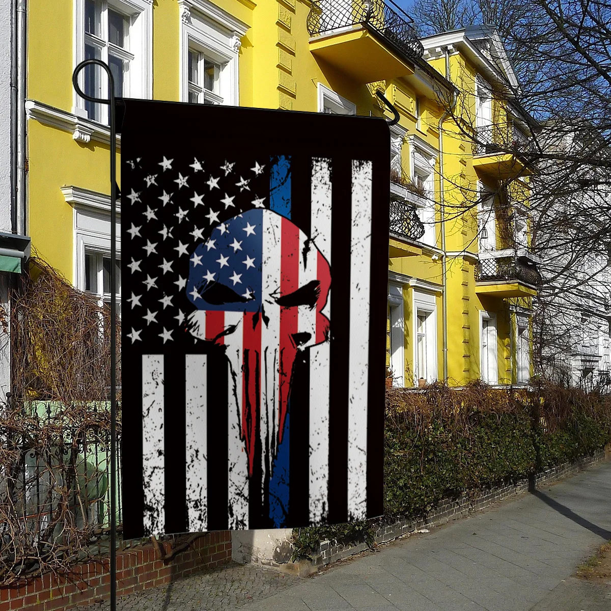 Садовый флаг Каратель Череп синяя линия американский дом полиэстер для сада