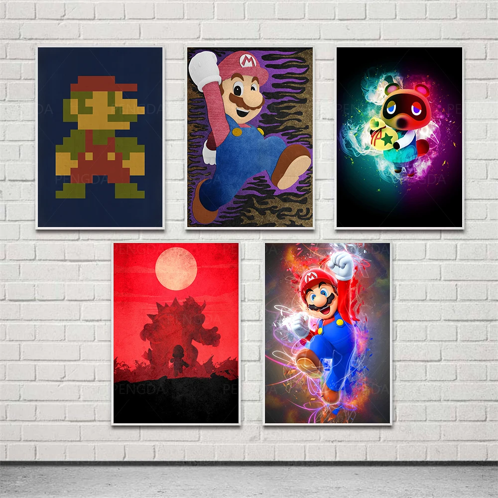

Cartoon Mario Red Hat HD Bread Prints Home Decor Painting Poster Wall Art Canvas Modular Gifts No Frame Pictures For Living Room
