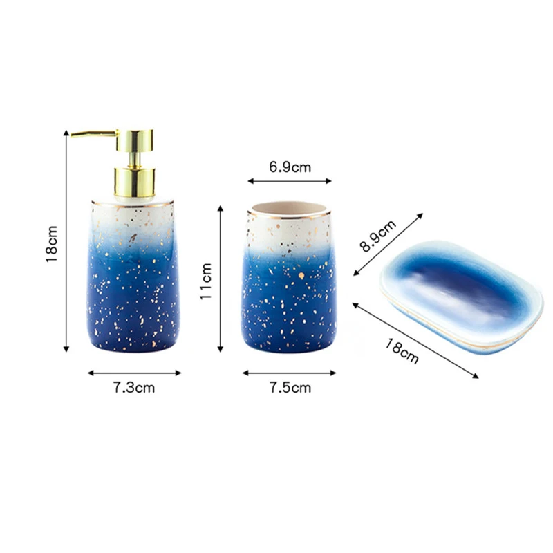 

Starry Sky Ceramic Set Household Bathroom Supplies Lotion Bottle Toothbrush Mouthwash Cup Soap Dish Wash Four-Piece Accessories