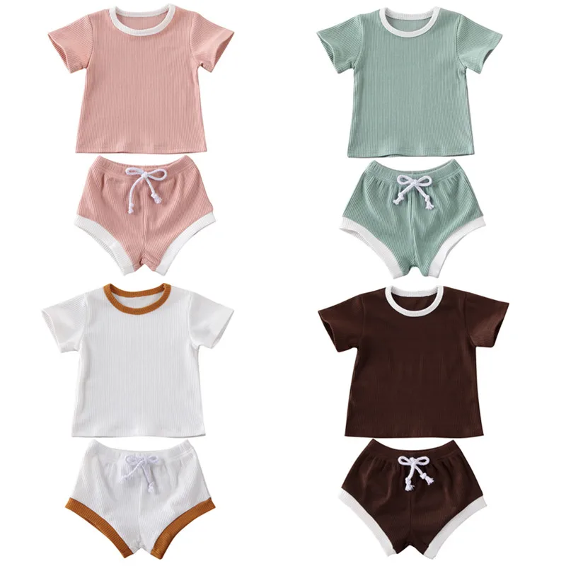 

2020 Baby Girls Boys Clothing sets summer Cute cotton Lion 4Color Soild Short Sleeve Tops + PP Pants 2Pcs Sets 0-3Y