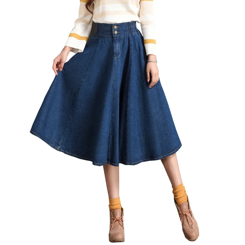 Женская джинсовая юбка с завышенной талией трапециевидная из денима большие