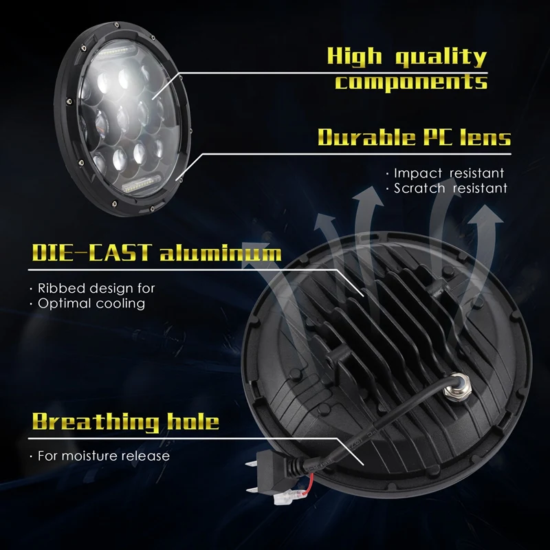

7 Inch 200W Round LED Headlight Lamp with Daytime Running Light DRL High Low Beam for Jeep Wrangler JK TJ LJ Motorcycle
