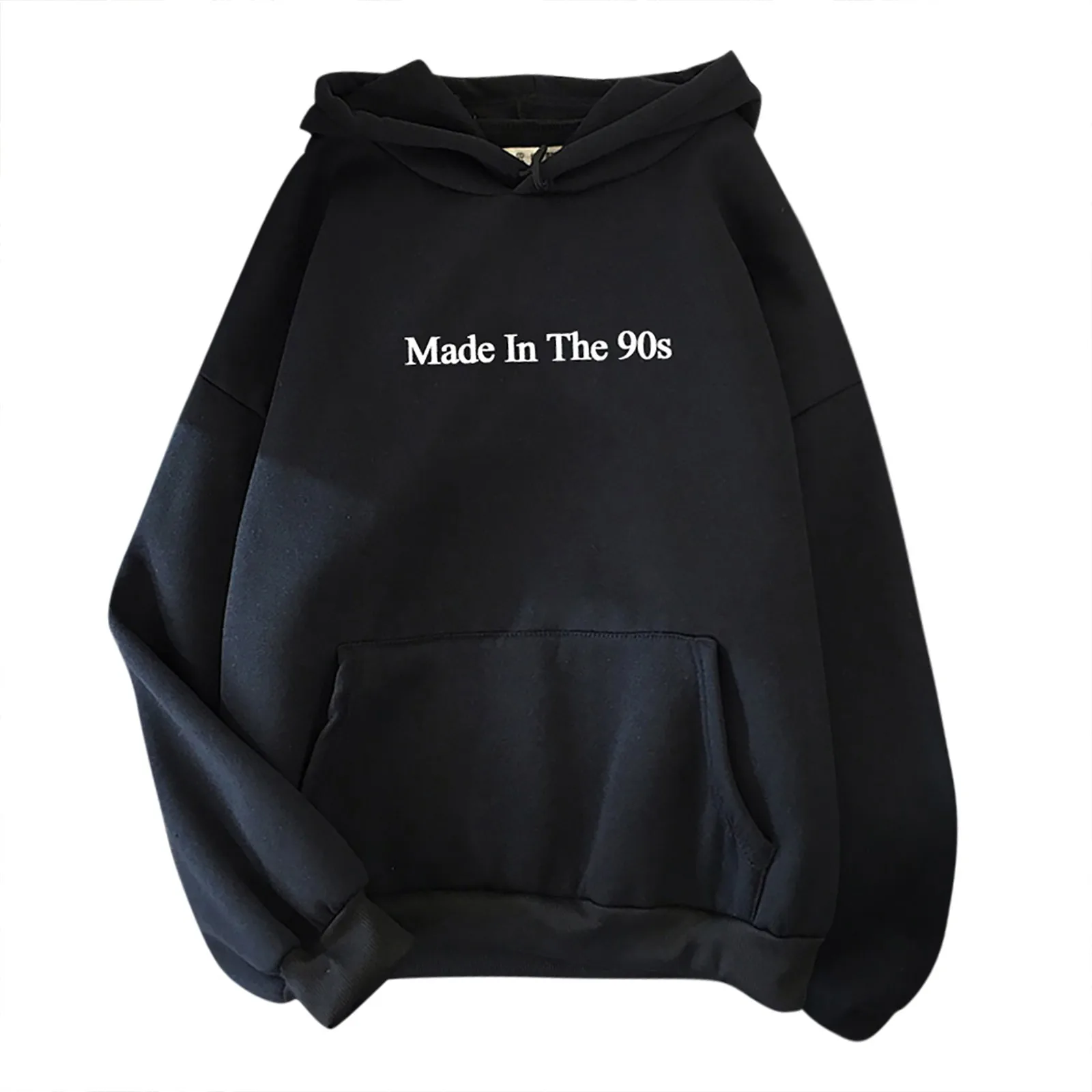

Made In The 90s Hoodies Women Hooded Letter Printed Sweatshirt Long Sleeve Casual Pullover Shirt Blouse All-match Black Tops