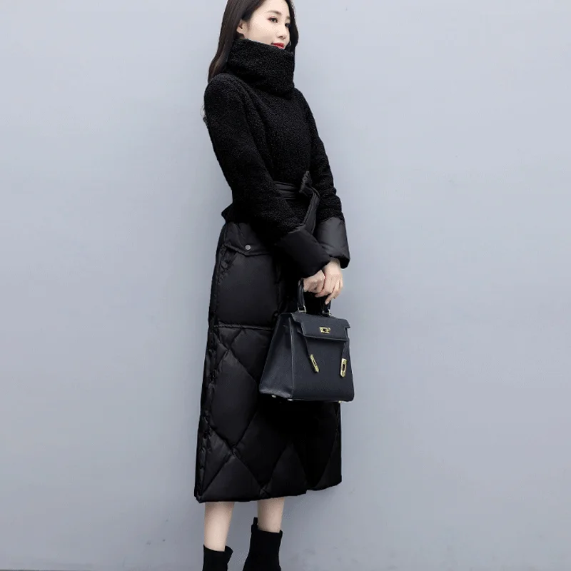 

Thick Lamb Hair Splicing Warm Winter Coat Women Parkas Winter Jacket Women Long Parka Korean Slim Solid Lace Down Cotton Coat