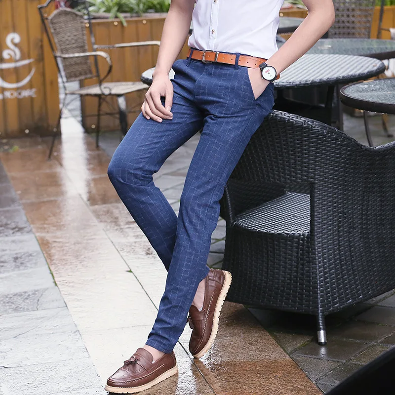 Мужские клетчатые брюки и в английском стиле черные синие серые длинные для