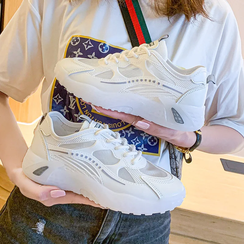 

Sneakers Women Summer Breathable Mesh Casual Shoes Lace-up Hollow Platform Shoes Fashion Sandals White Shoes Woman Sports Shoes