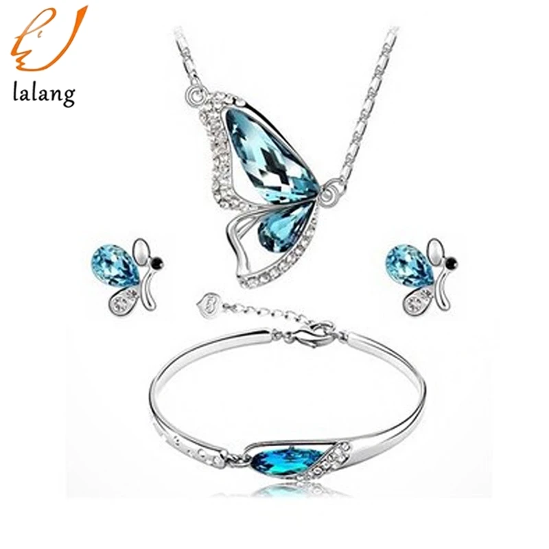 Женские Ювелирные наборы покрытые голубыми искусственными подвесками ожерелье